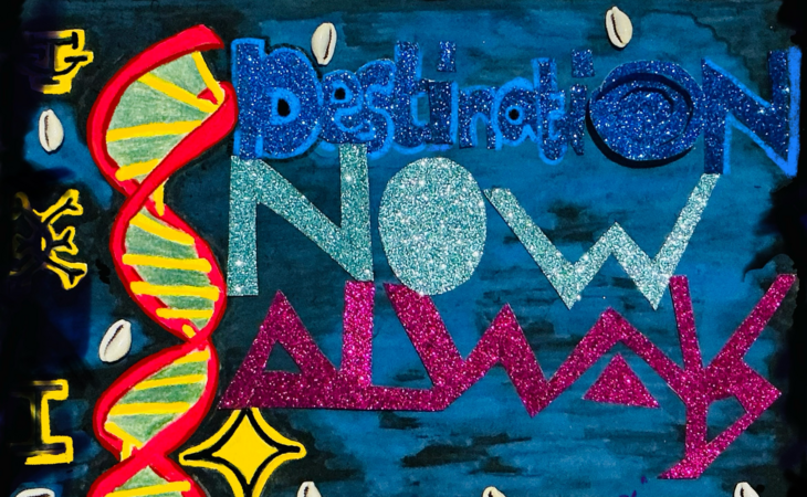 Ein farbenfrohes Plakat mit geometrischen Mustern- NOW ALWAYS