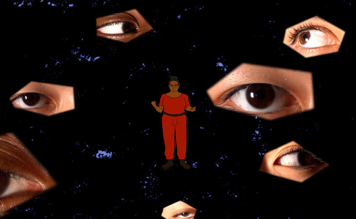 Filmposter mit mehreren Augen und Händen, die aus der Dunkelheit hervortreten.